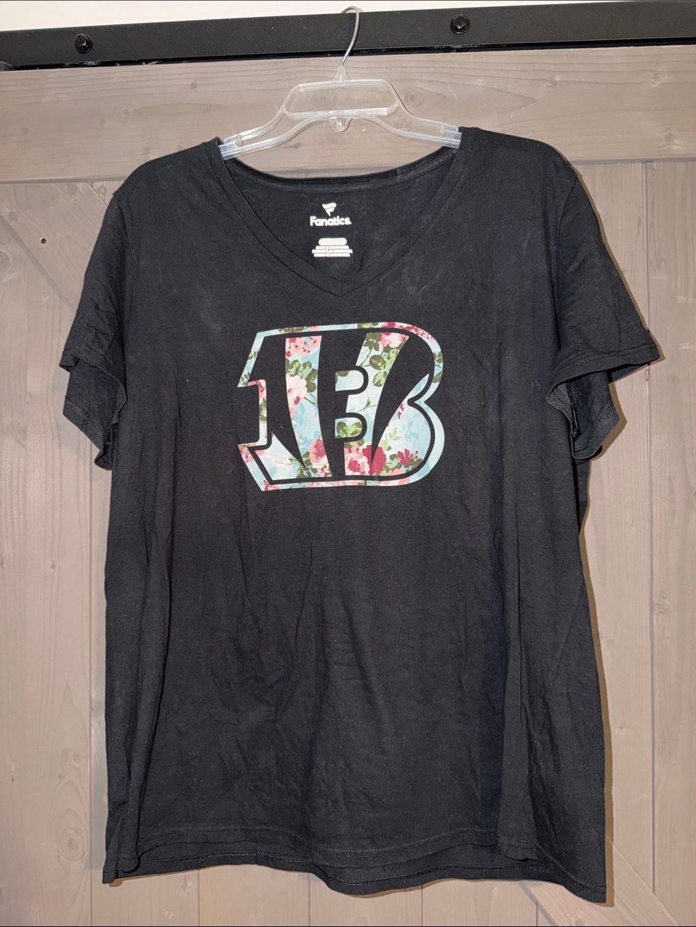 Fanatics Black Bengals Floral Logo Vneck Tee